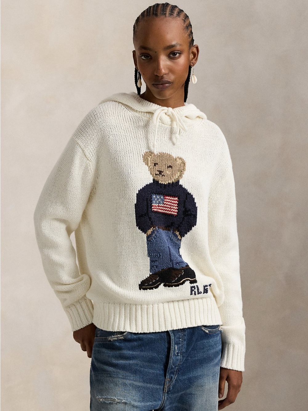 Ralph Lauren Cream Polo Bear Hoodie Sweater with